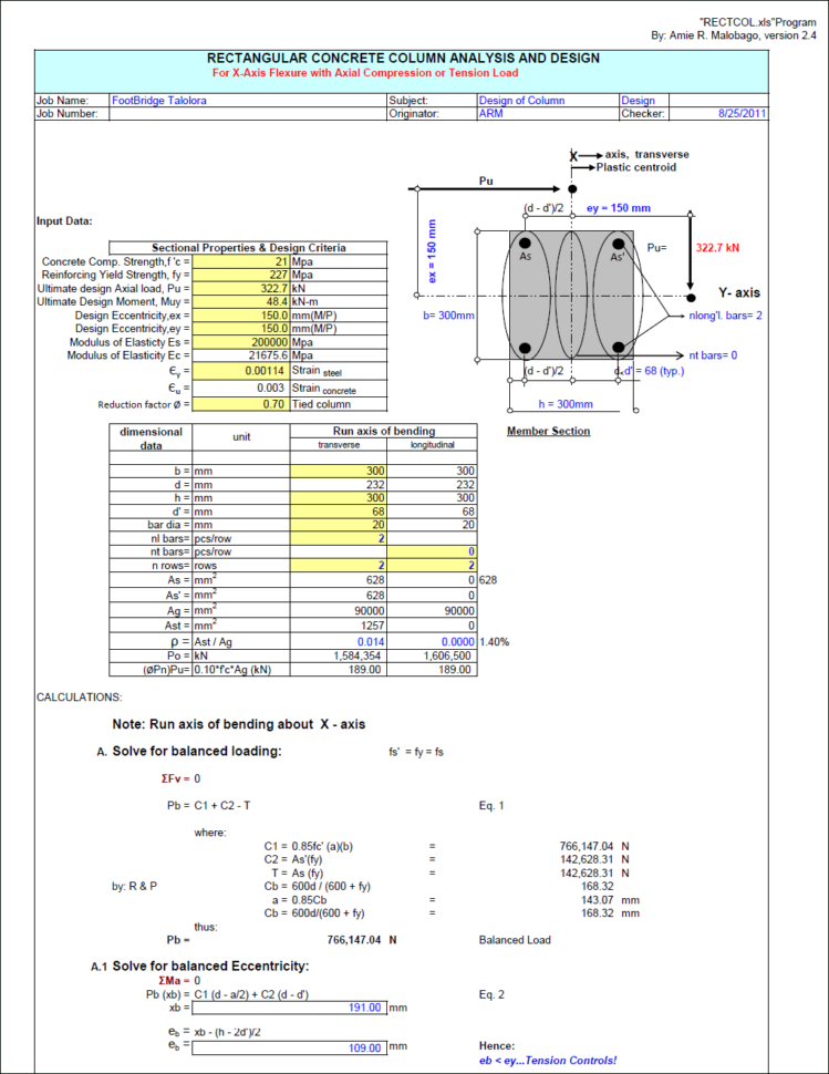 Structural Analysis Excel Spreadsheet With Regard To Reinforced Concrete Design Engineer S