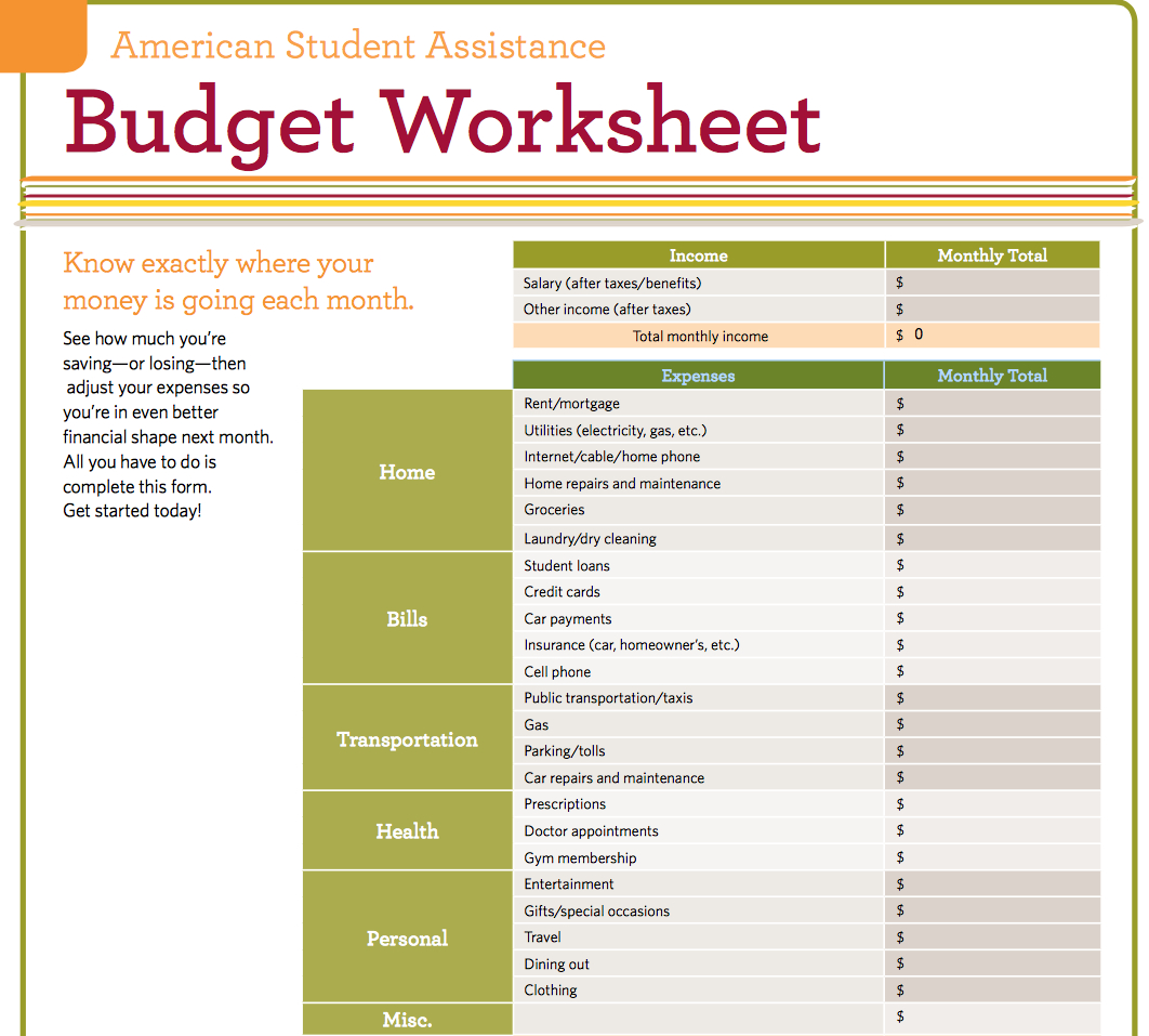 Student Budget Planner Spreadsheet Regarding 9 Useful Budget Worksheets That Are 100% Free
