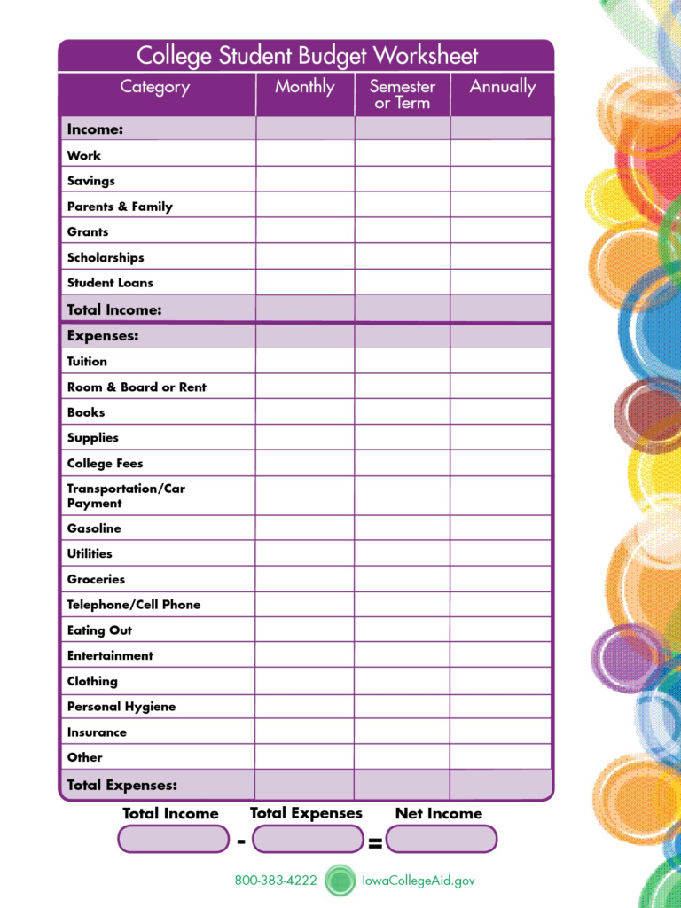 simple student budget planner printable