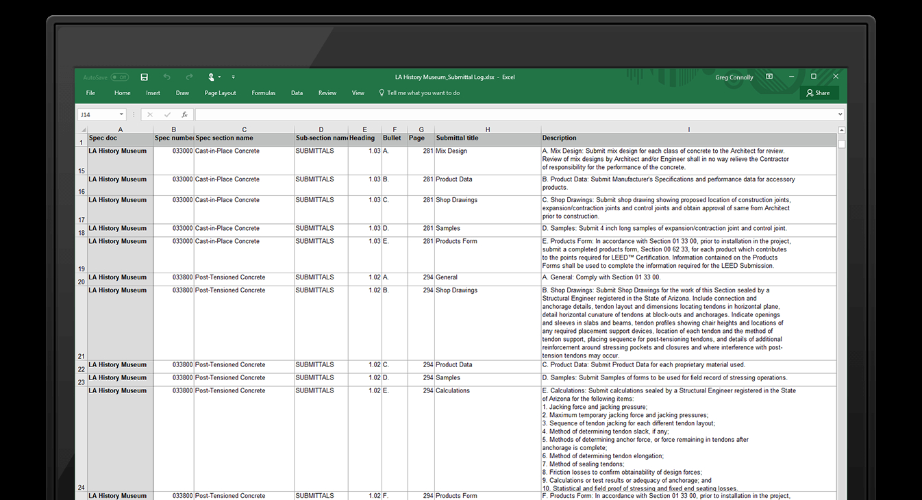 Submittal Log Spreadsheet Within Automatic Submittal Log  Plangrid