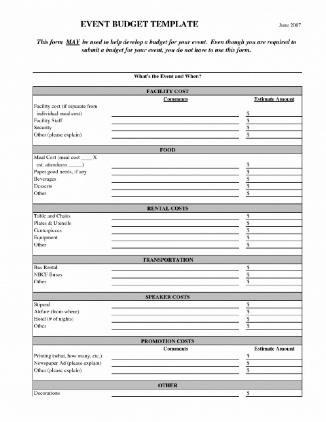 camp planning budget template