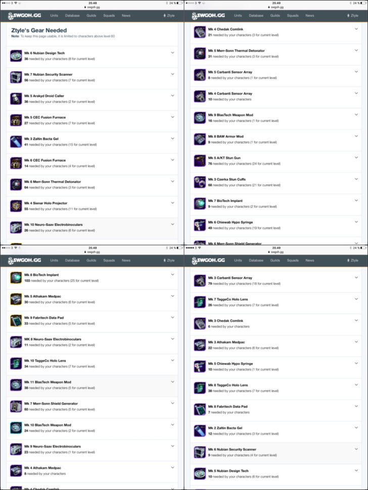 Swgoh Gear Spreadsheet Within Carbanti's, Stun Gun's And Cuffs.  Page 2 — Star Wars Galaxy Of
