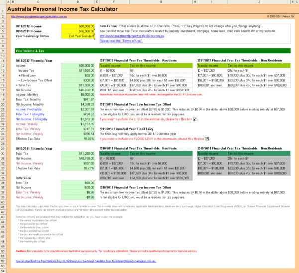 Tax Return Spreadsheet Australia — Db 8291