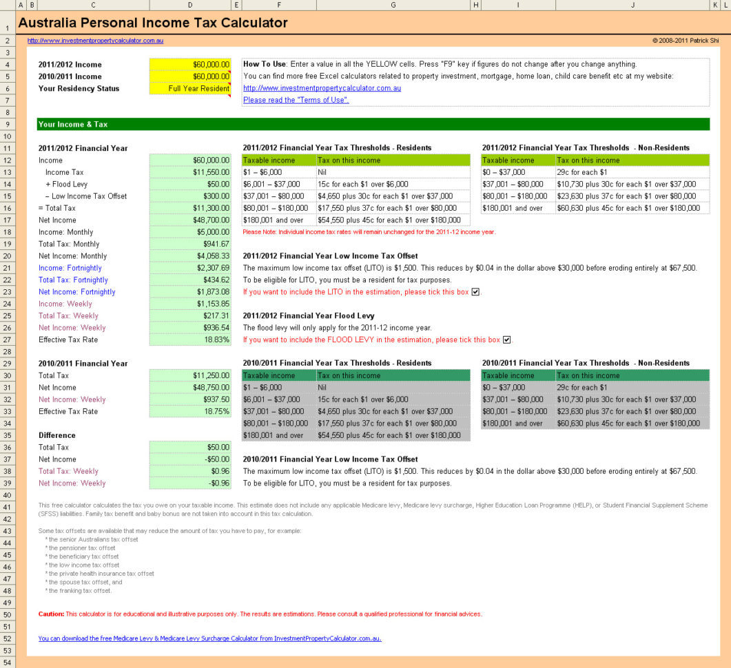 Tax Return Spreadsheet Template Uk For Free Australia Personal Income Tax Calculator In Excel Throughout Tax Return Spreadsheet Template Uk For Free Australia Personal Income Tax Calculator In Excel Throughout