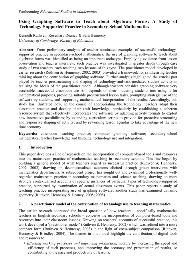 Teach Ict Spreadsheets Intended For Pdf Successful Ict Use In Secondary Mathematicsa Teacher Perspective