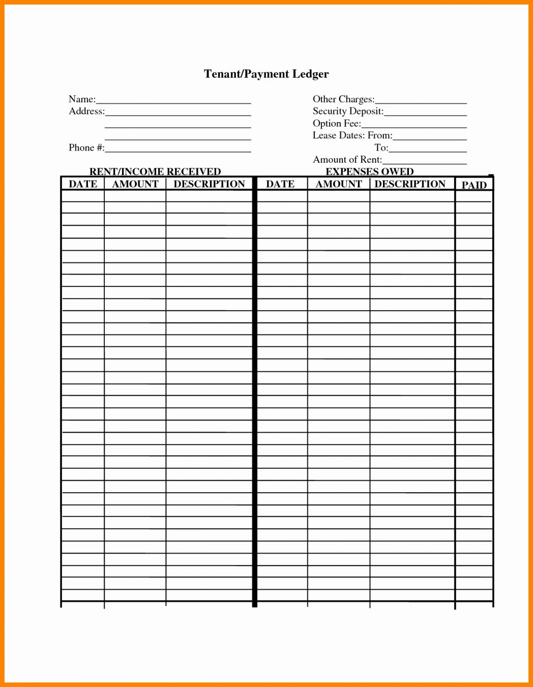 Rental Ledger Template