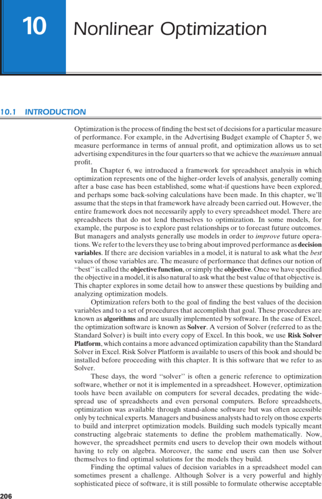 The Art Of Modeling With Spreadsheets Intended For Chapter 10: Nonlinear Optimization  Management Science: The Art Of
