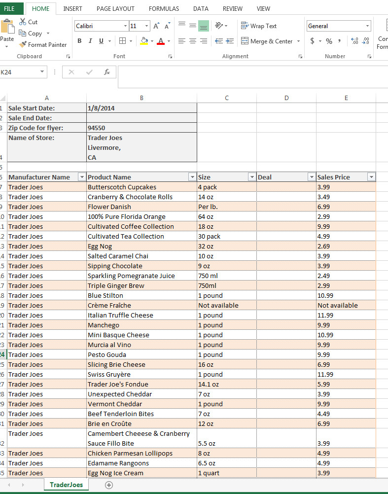 The Spreadsheet Store For Entry #1Bhadjikostov For Enter Data From Store Flyers In A