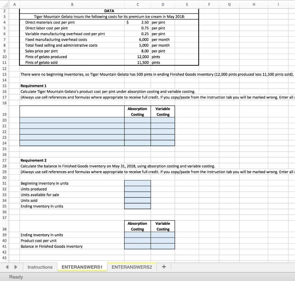 Tiger Spreadsheet Solutions With Solved: A B 1 Variable Costing 2 Using Excel For Variable