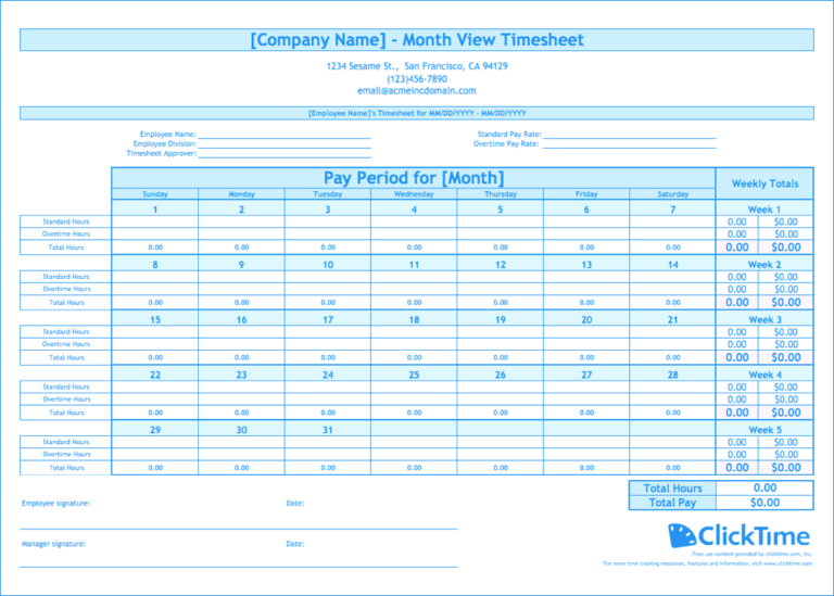 Time Card Spreadsheet Excel for Free Monthly Timesheet Template ...