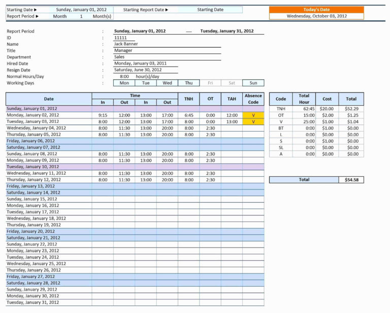 Time Recording Spreadsheet in Excel Templates For Time Tracking ...