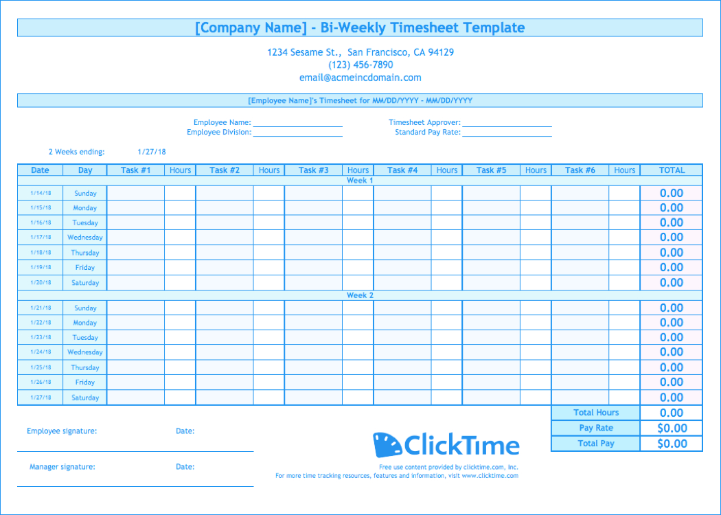 Excel Bi Monthly Timesheet Template With Formulas