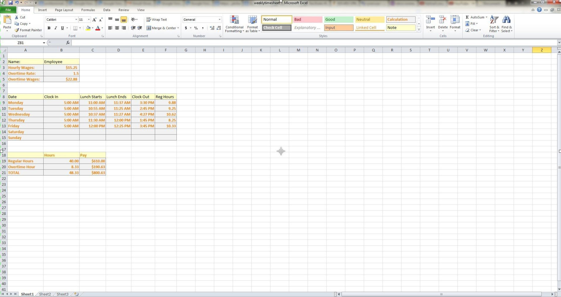 Timesheet Calculator Excel Spreadsheet Pertaining To Example Of Timesheet Calculator Excel Spreadsheet How To Make Weekly