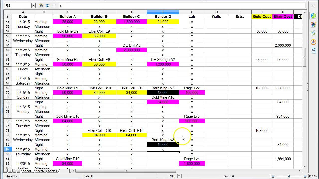 Town Hall 9 Upgrade Spreadsheet For Clash Ofs Scheduling Spreadsheets To Upgrade The King Youtube