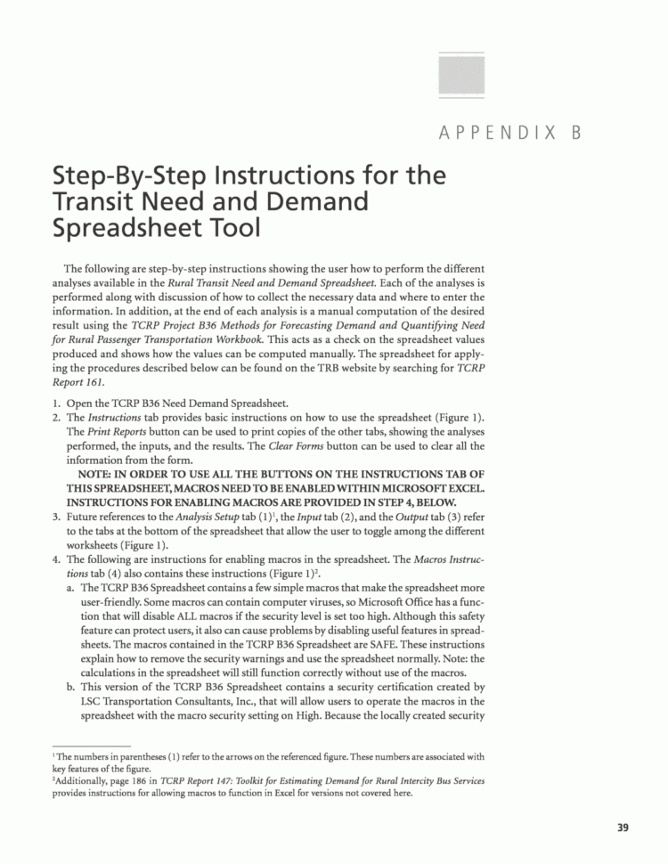 Transportation Spreadsheet Within Appendix B  Stepbystep Instructions For The Transit Need And