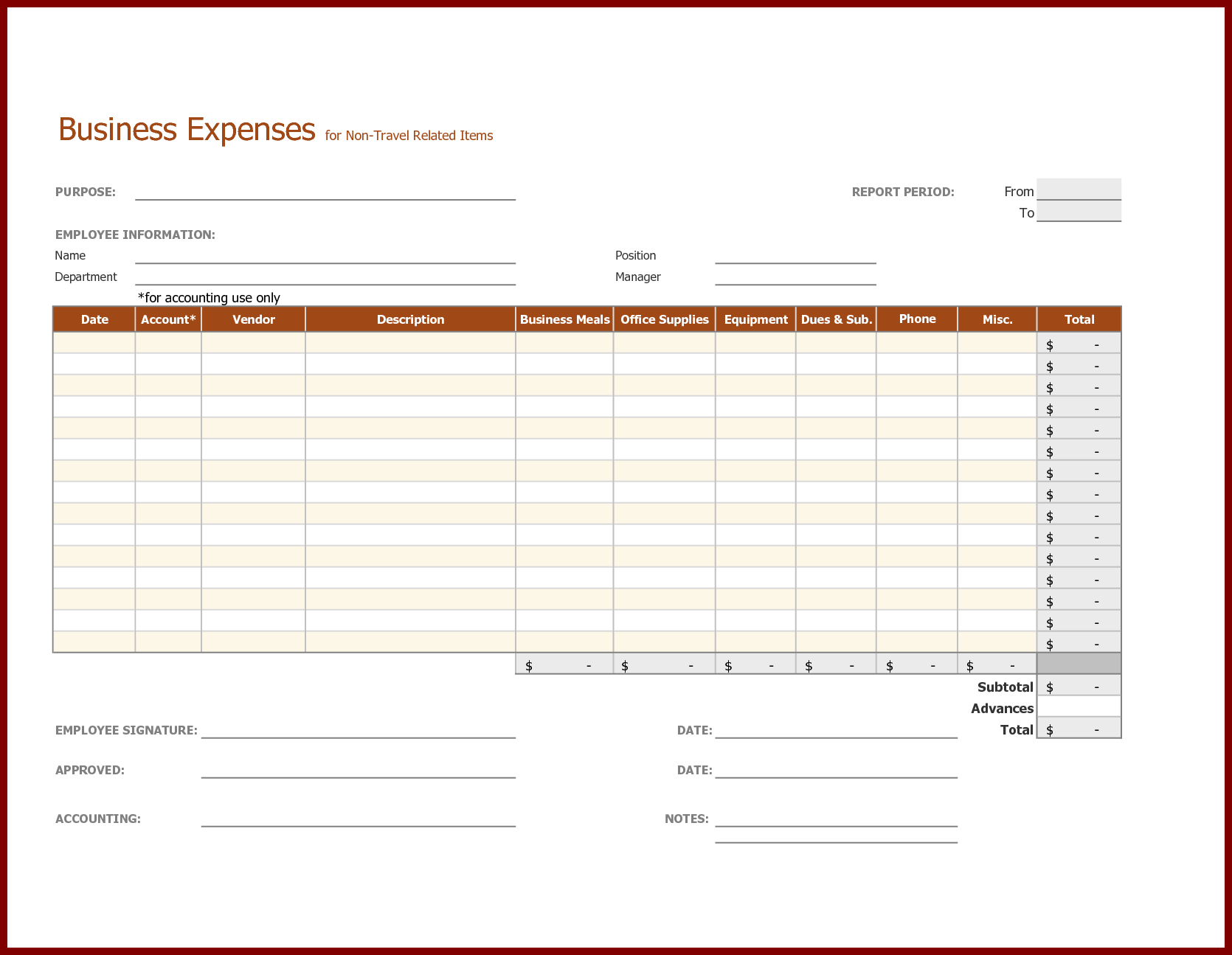 monthly business expenses spreadsheet template