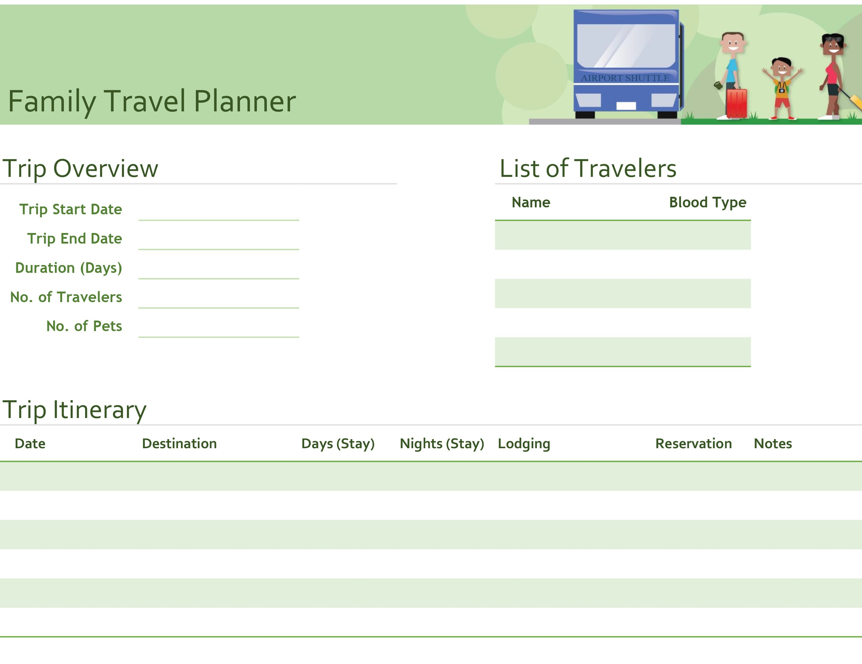 Itinerary Template Excel Free Download