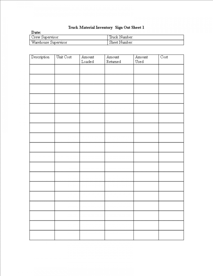 Truck Inventory Spreadsheet for 023 Inventory Sign Out Sheet Template