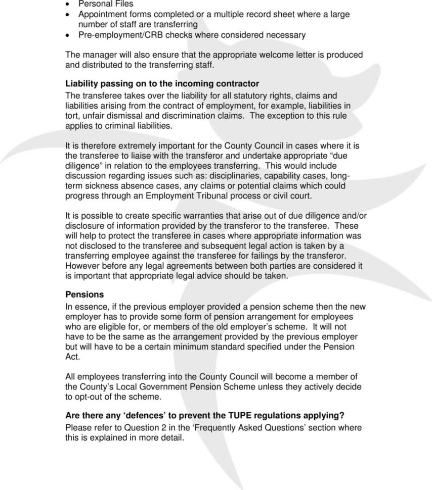 Tupe Due Diligence Spreadsheet For Transfer Of Undertakings Tupe  Pdf