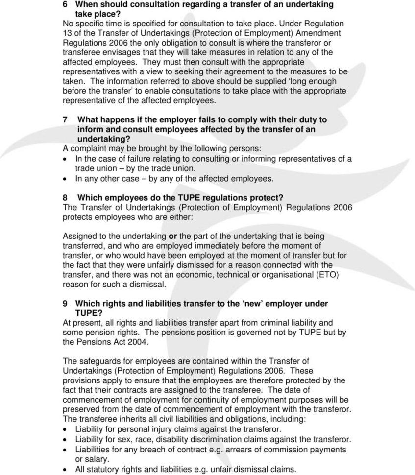 Tupe Due Diligence Spreadsheet Inside Transfer Of Undertakings Tupe  Pdf