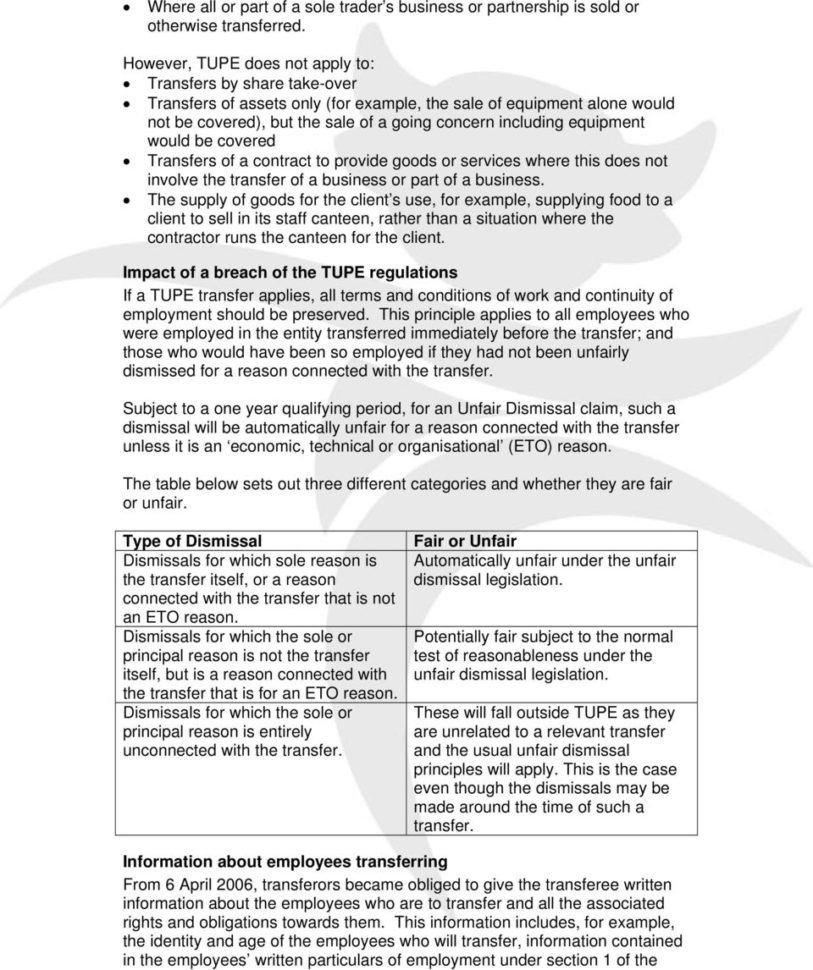 Tupe Due Diligence Spreadsheet Intended For Transfer Of Undertakings Tupe  Pdf