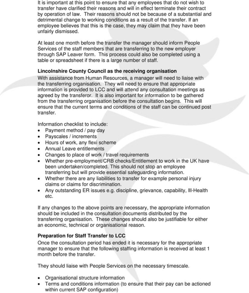 Tupe Due Diligence Spreadsheet With Transfer Of Undertakings Tupe  Pdf