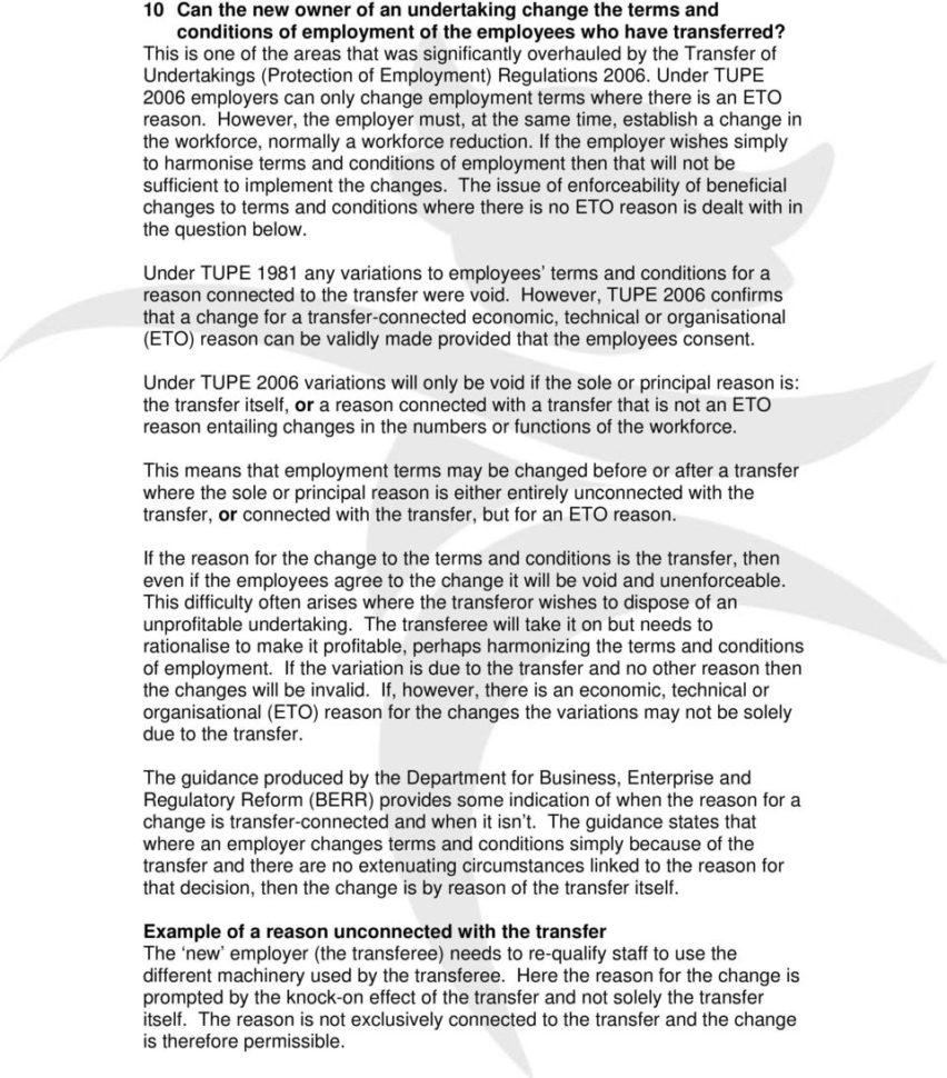 Tupe Due Diligence Spreadsheet Within Transfer Of Undertakings Tupe  Pdf