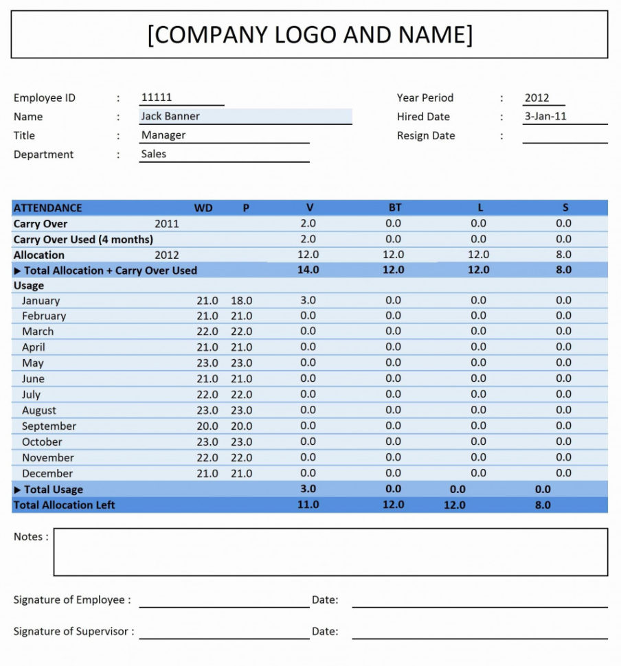 Vacation And Sick Time Tracking Spreadsheet With Excel Pto Tracker Template New Vacation And Sick Time Tracking