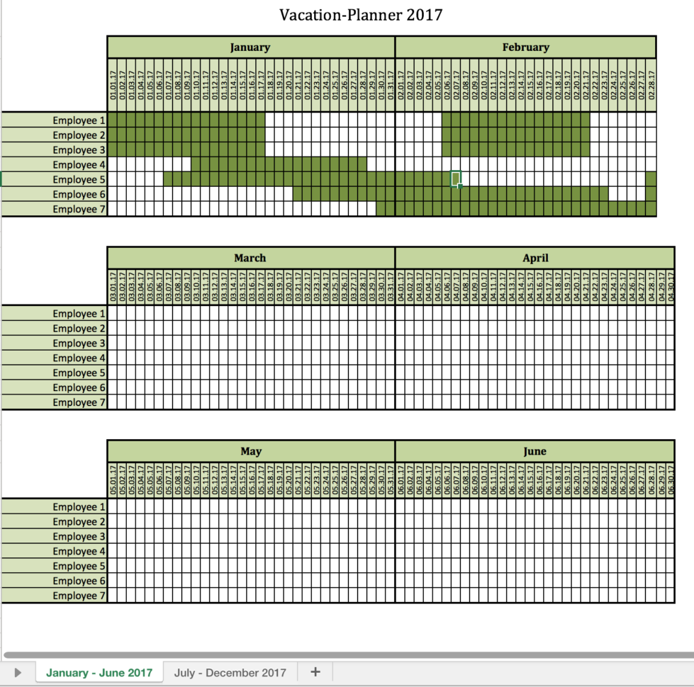 Vacation Schedule Spreadsheet in Vacationplanner 2017 Excel Templates