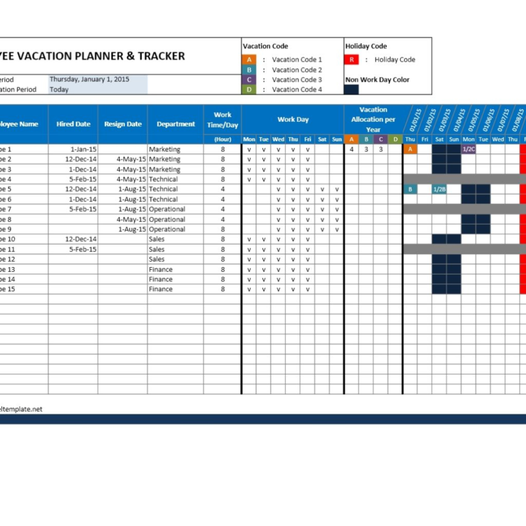 Vacation Schedule Spreadsheet intended for Employee Attendance Calendar ...