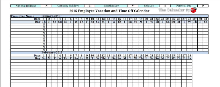 Vacation Schedule Spreadsheet regarding Employee Vacation Template