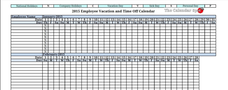 Vacation Schedule Spreadsheet Regarding Employee Vacation Template 