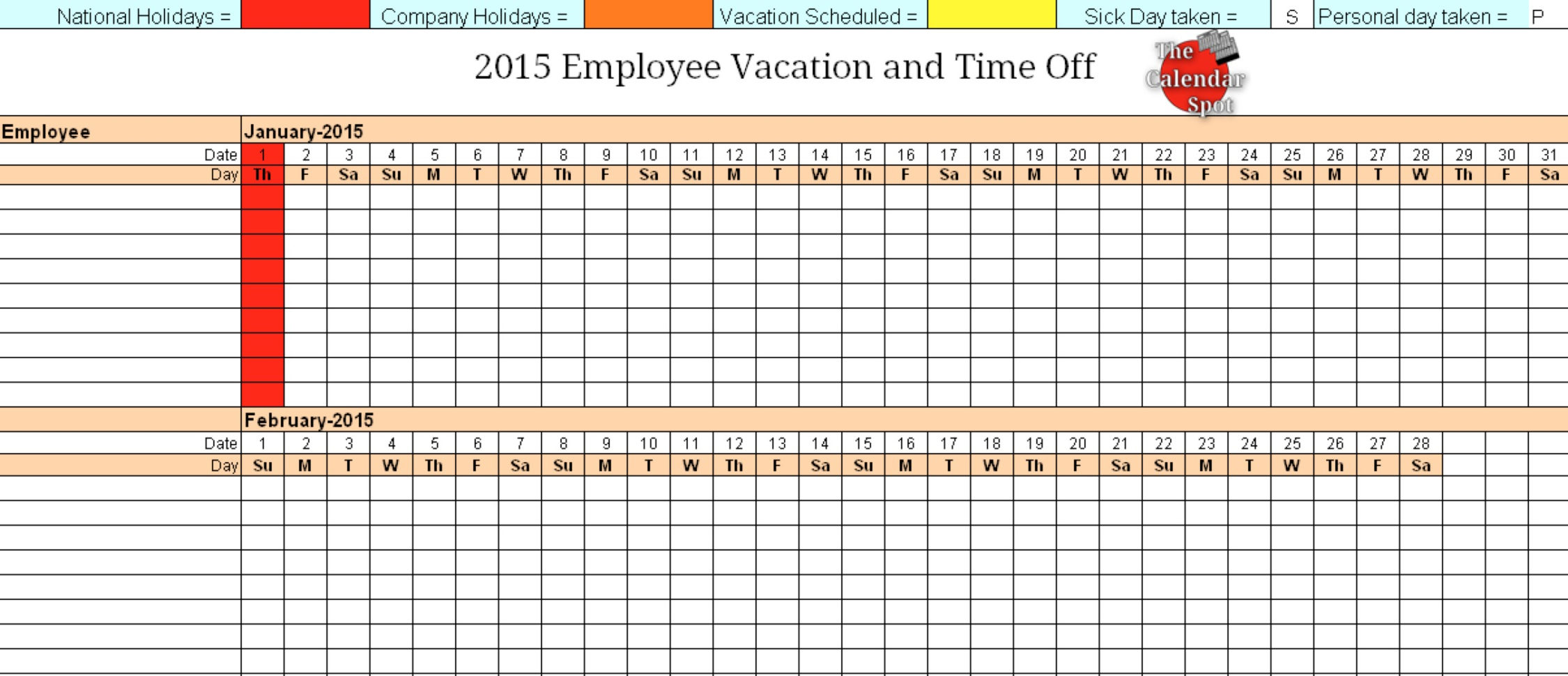Vacation Schedule Spreadsheet Throughout 4 Vacation Schedule Templates  Excel Xlts