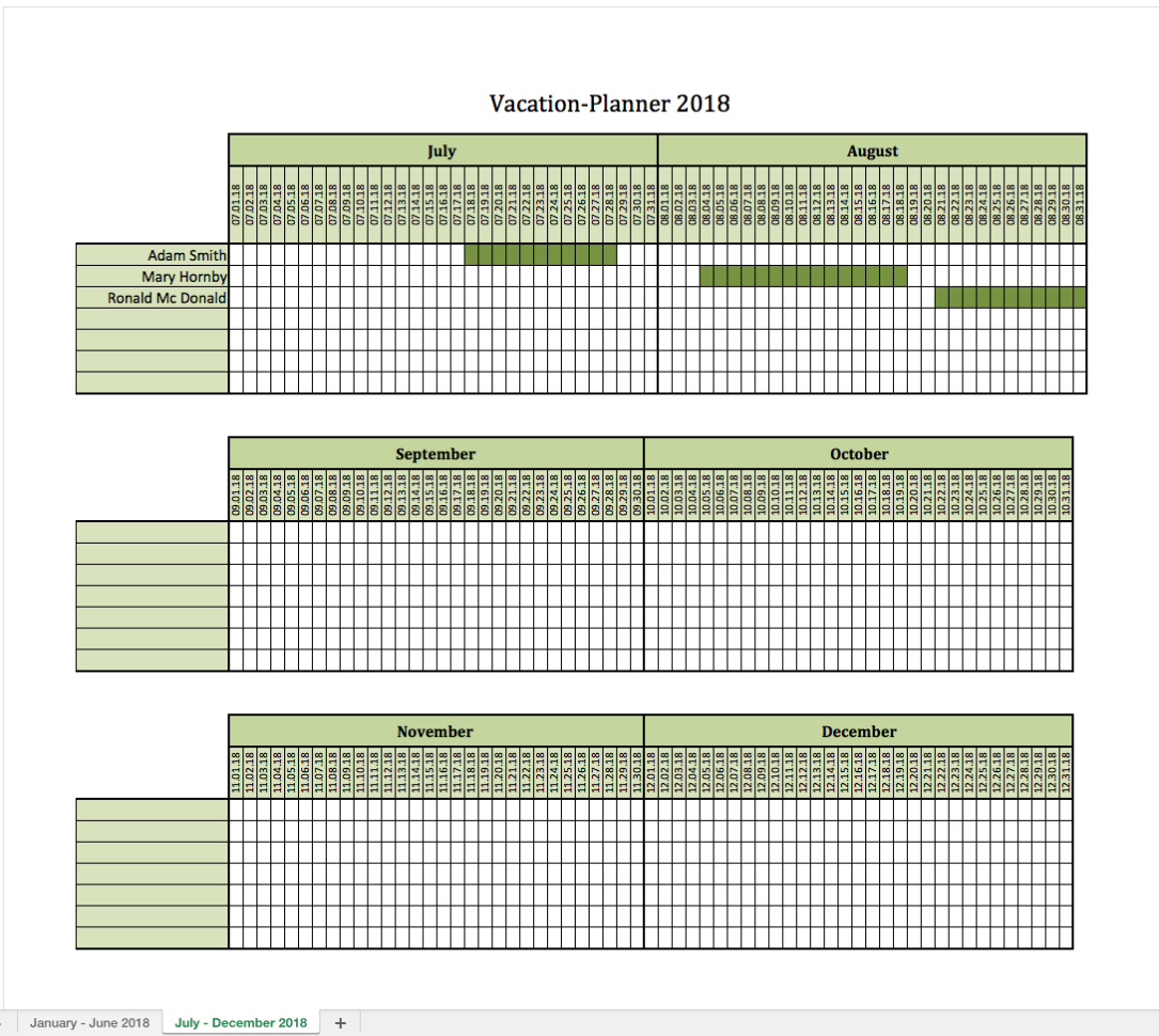 Vacation Spreadsheet Template 2018 — Db 0546