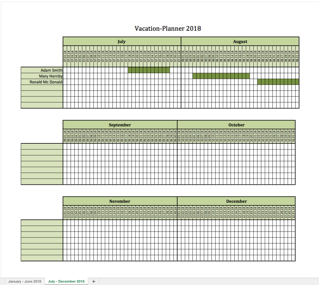 Vacation Spreadsheet Template 2018 —