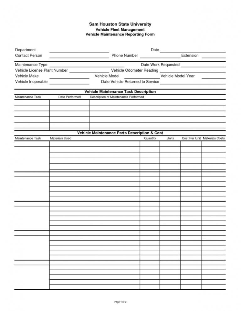 Vehicle Fleet Management Spreadsheet intended for Truck Maintenance ...