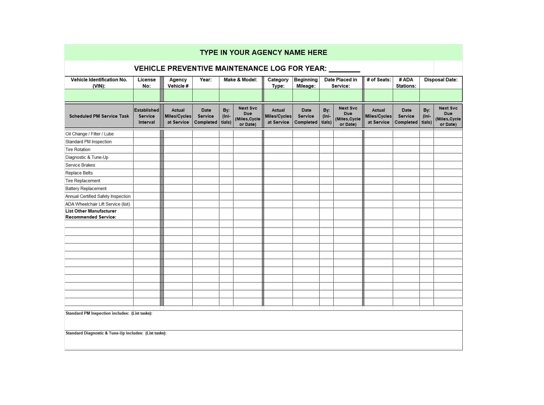 Vehicle Maintenance Spreadsheet inside 40 Printable Vehicle Maintenance