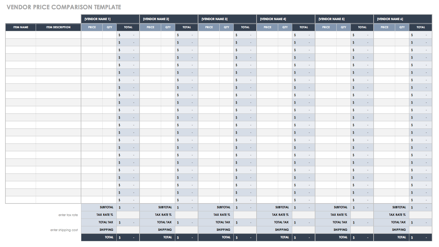 Vendor Comparison Spreadsheet Template Excel Templates