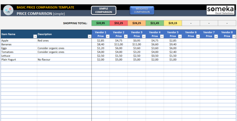 Vendor Comparison Spreadsheet Template — db-excel.com