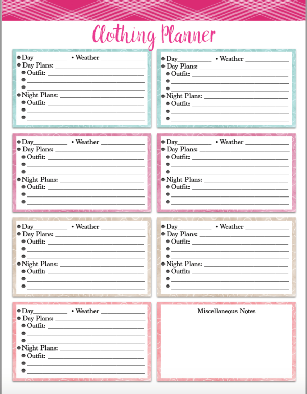 Wardrobe Organizer Spreadsheet with regard to Free Printable Vacation