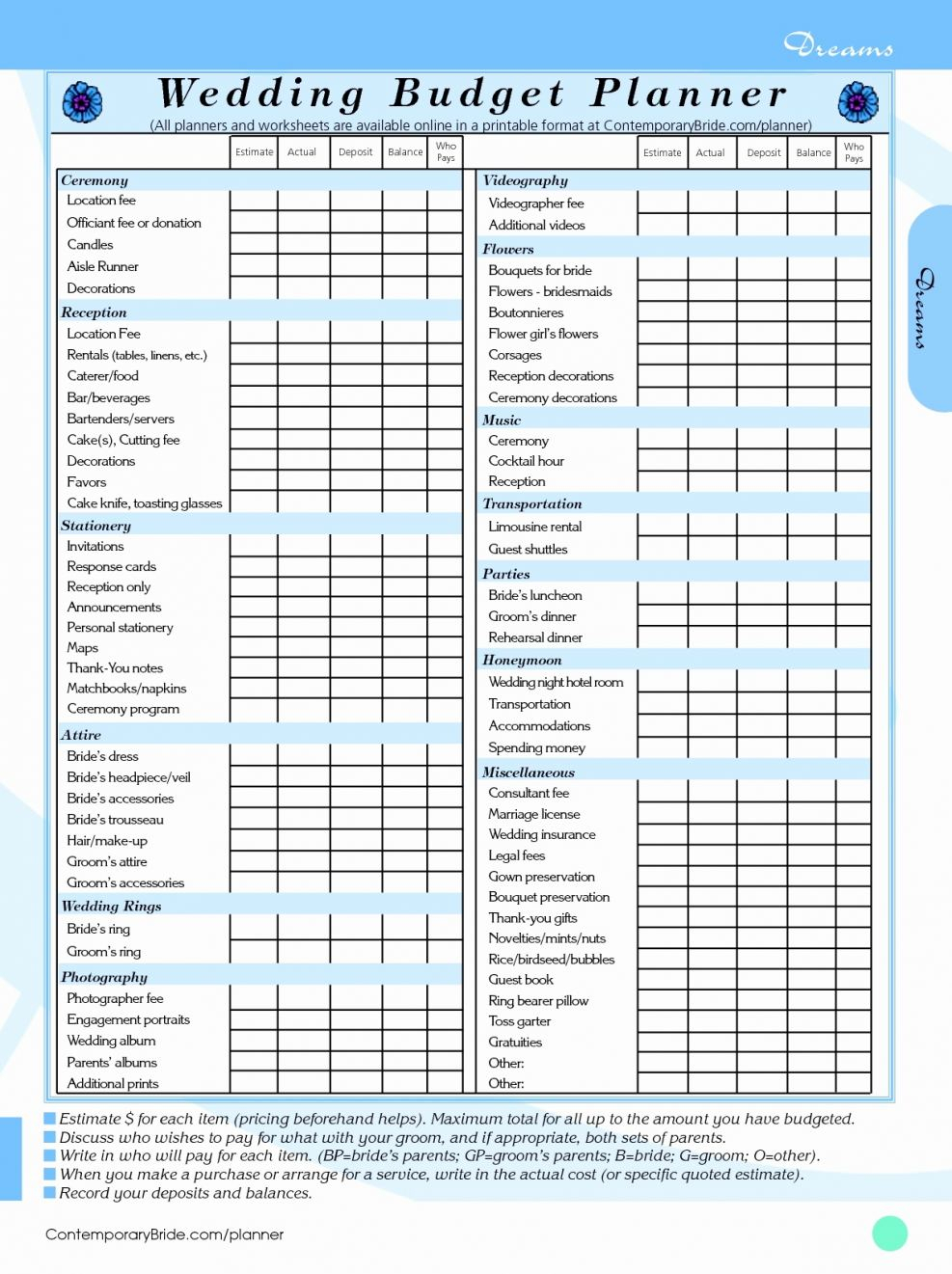 Wedding Budget Spreadsheet Printable For Wedding Budget Spreadsheet Pdfing Checklist Printable Excel Template