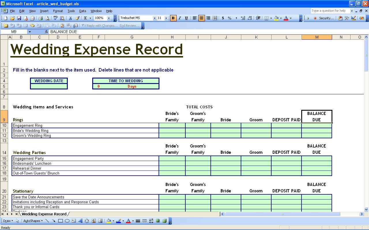 Wedding Cost Breakdown Spreadsheet With Regard To 15 Useful Wedding Spreadsheets – Excel Spreadsheet