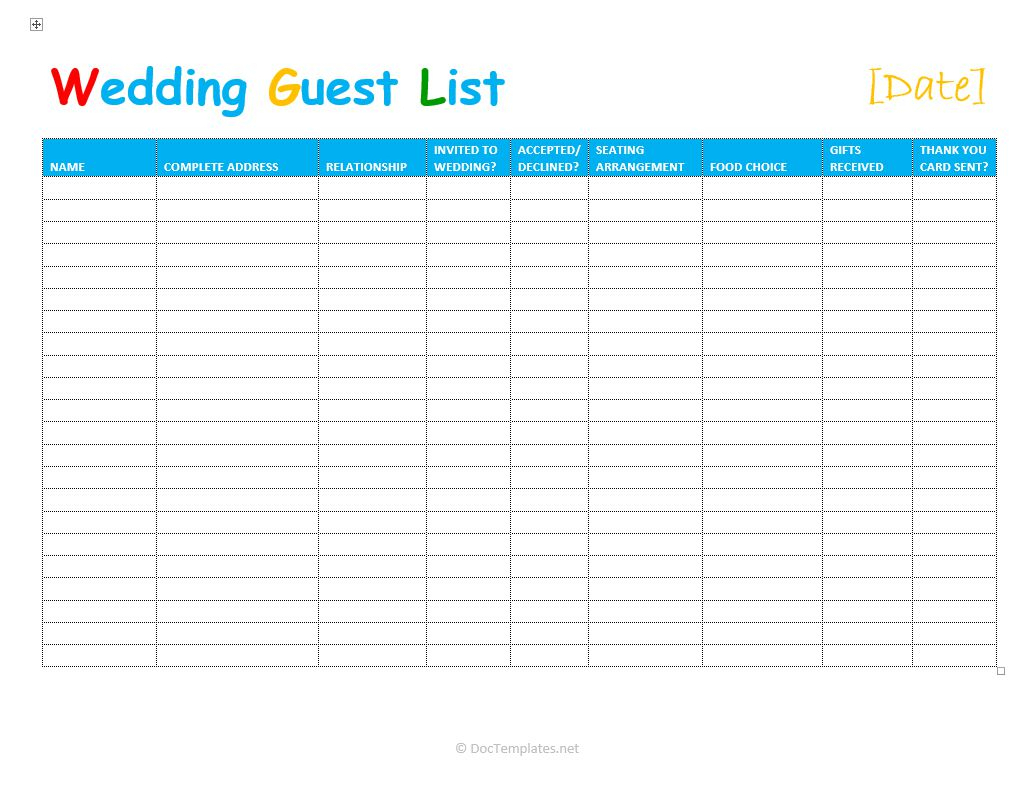 Wedding Guest List Excel Template
