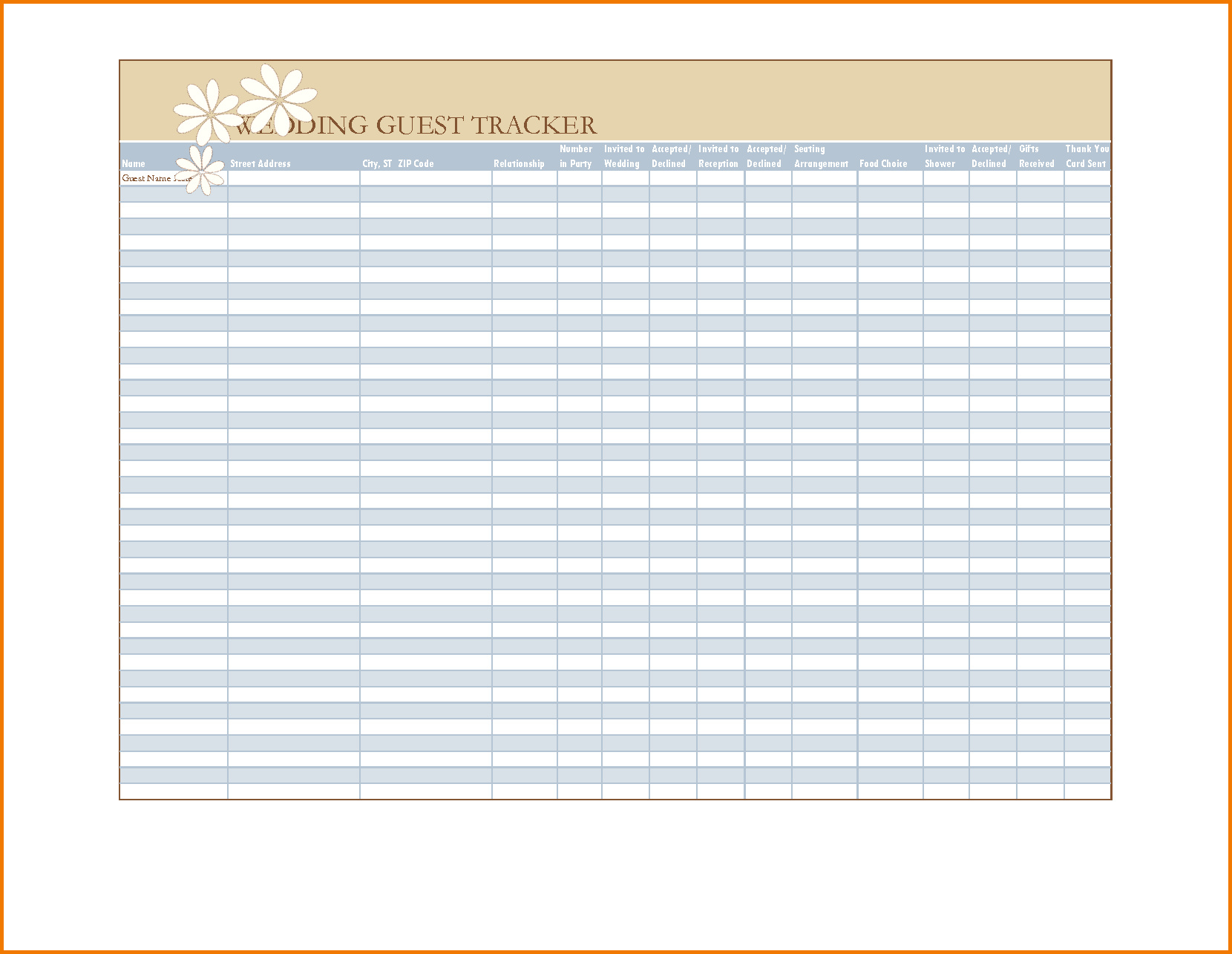 Wedding Guest Excel Spreadsheet throughout Wedding Guest List Template