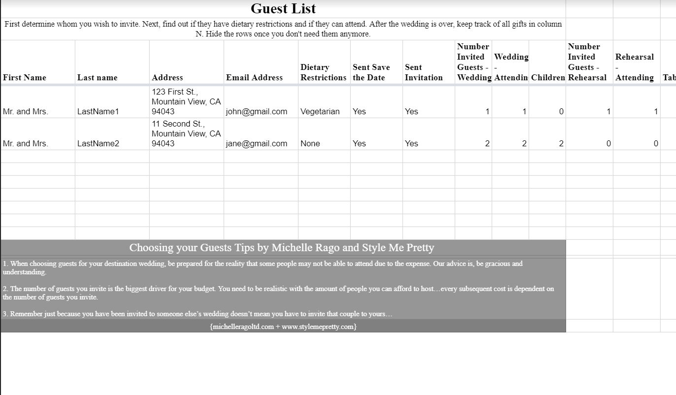 Wedding Guest Excel Spreadsheet With 7 Free Wedding Guest List Templates And Managers