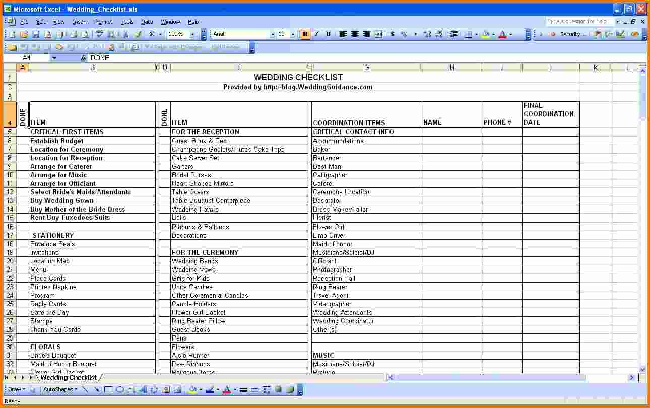 Wedding Guest Excel Spreadsheet with regard to Wedding Planner Excel