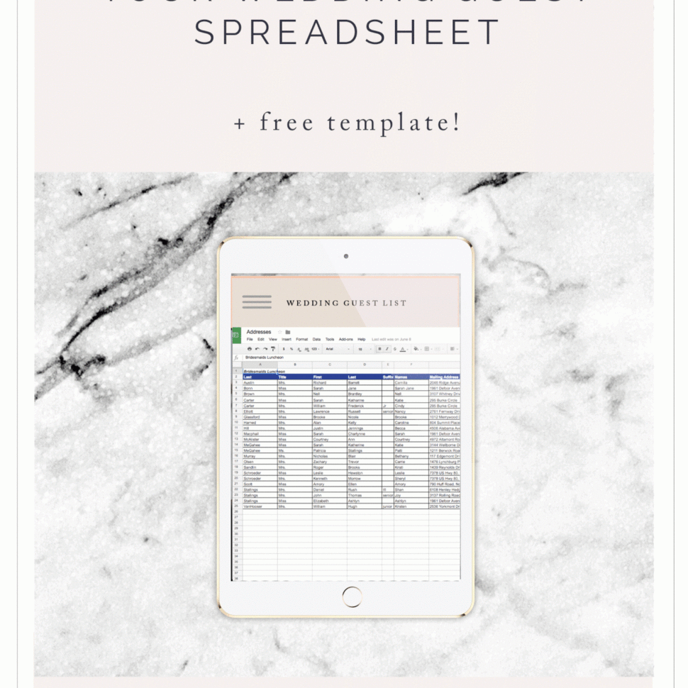 Wedding Guest List Excel Spreadsheet For 7 Free Wedding Guest List Templates And Managers