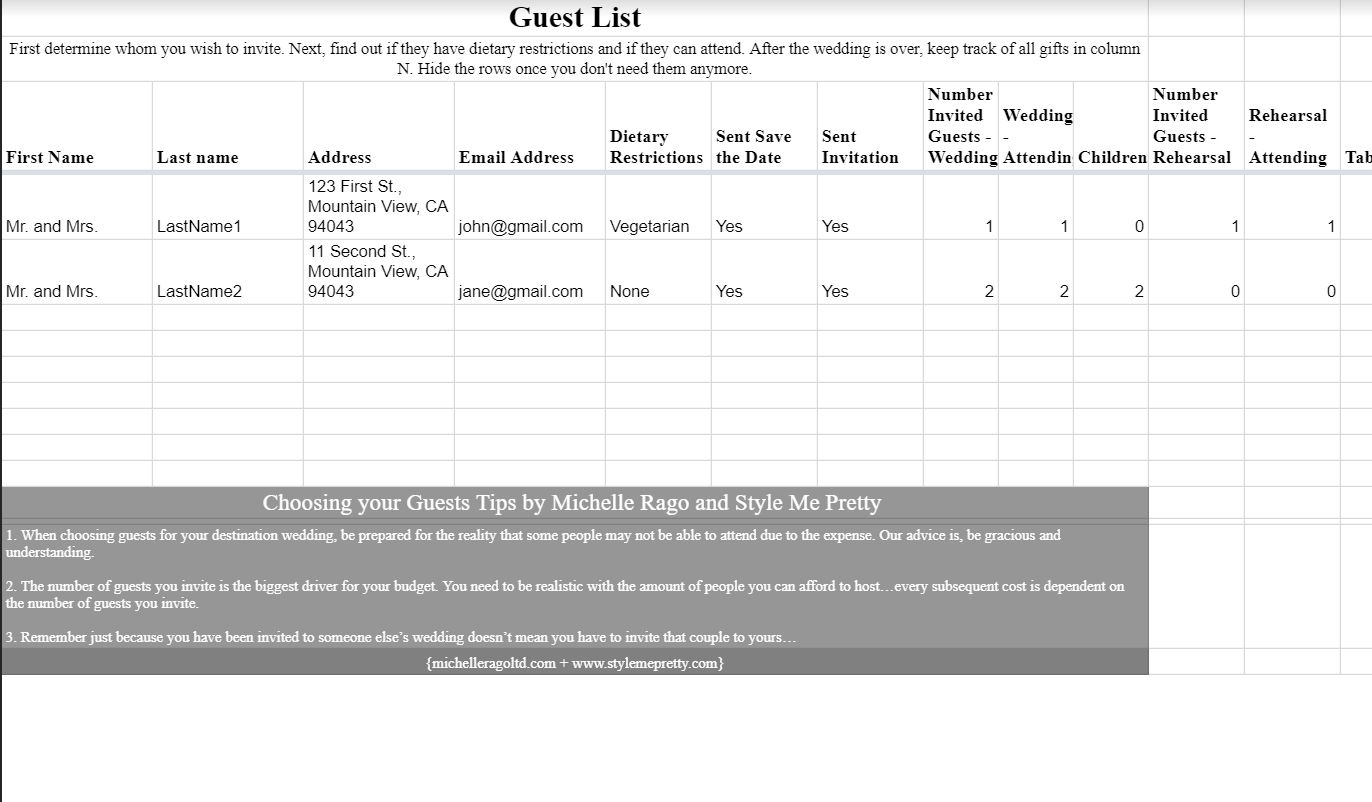 Wedding Invite Spreadsheet Throughout 7 Free Wedding Guest List 