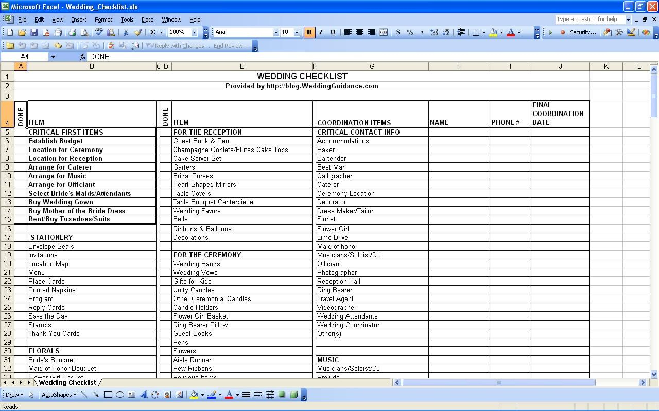 Wedding Planning Checklist Excel Spreadsheet Intended For Wedding Planning Checklist For Excel – The Newninthprecinct