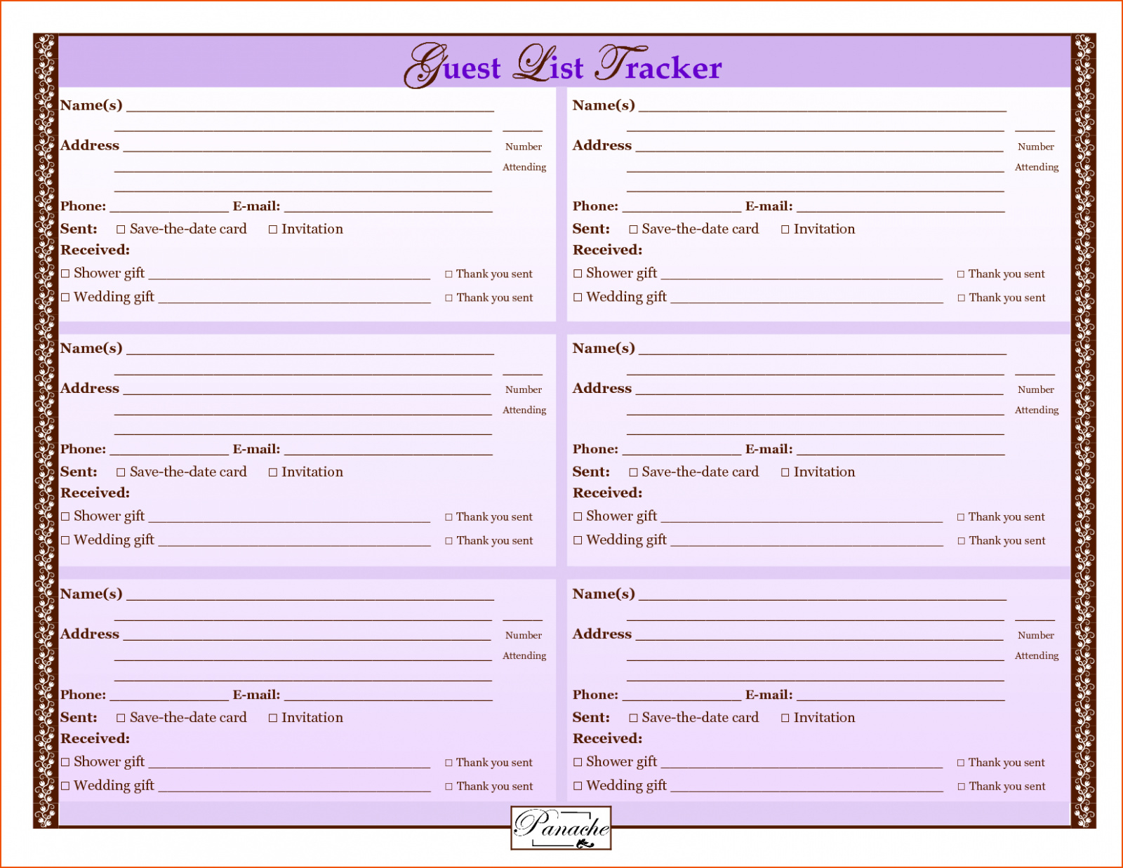 wedding planner guest list template